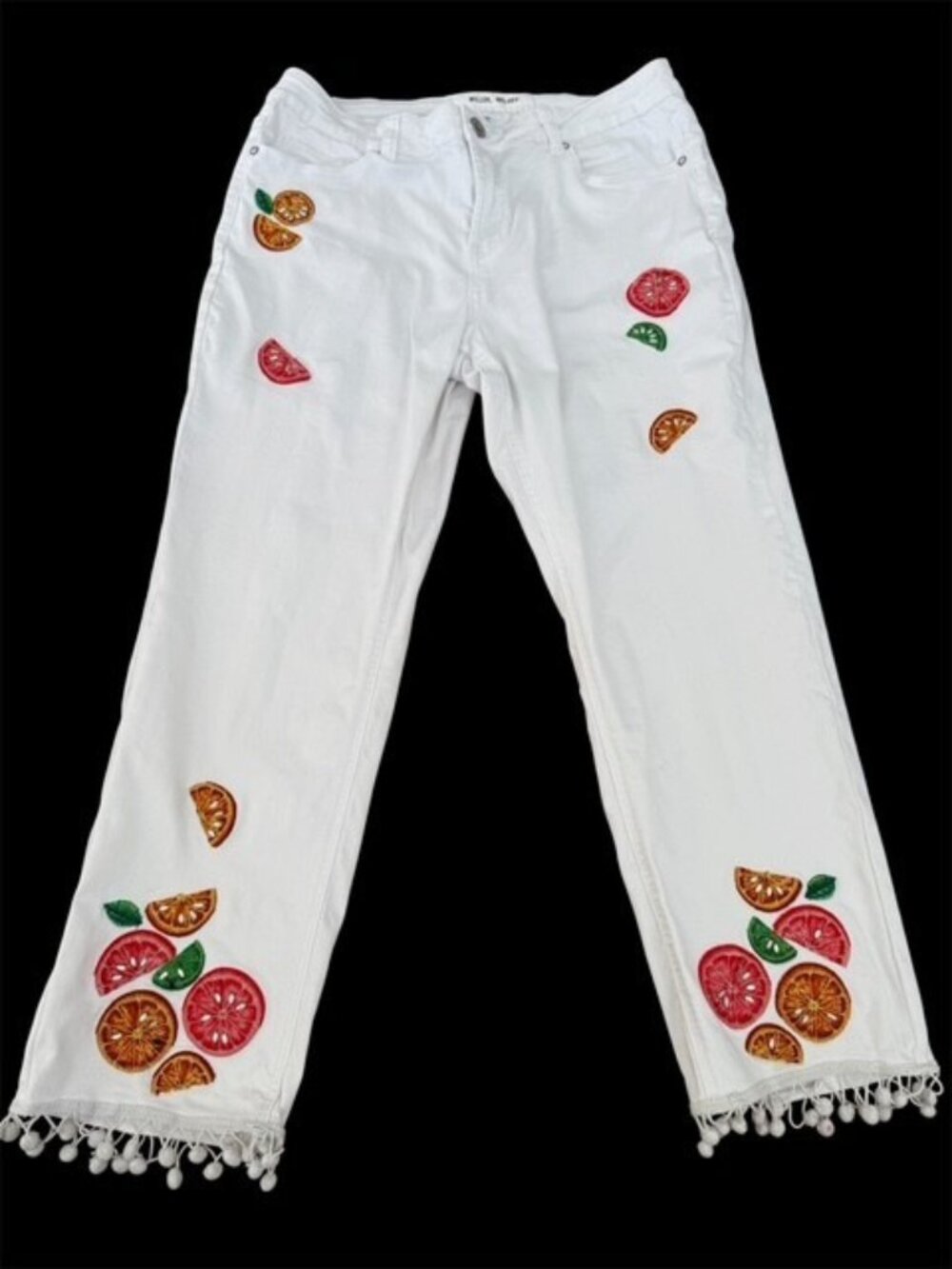 Hydraulic Jeans 14 White Nolita Curvy Crop Straight Fruit Citrus Embroidered